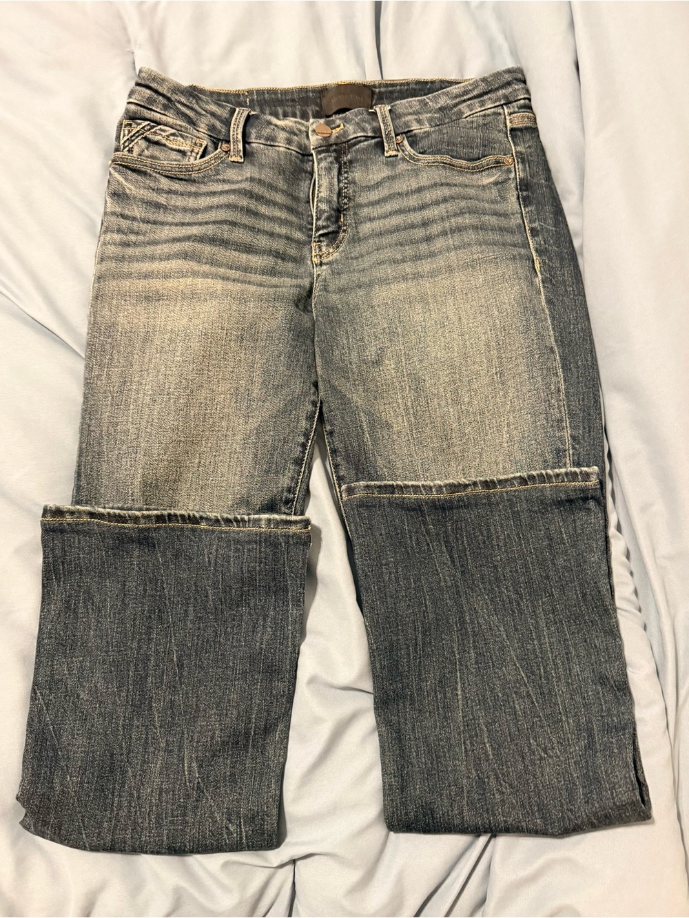 Buckle Two-Tone Washed Boot Cut Jeans - Light Gray & Dark Gray